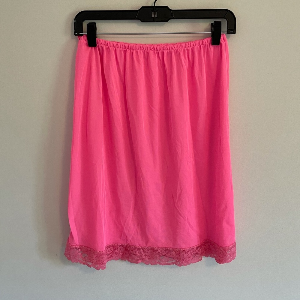 Vintage lingerie hot pink nylon lace slip S-M